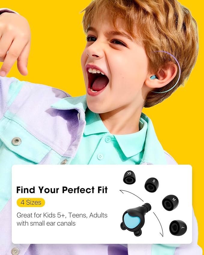 Kids Noise Reduction Ear Plugs(6+yrs) – Reusable Child Ear Protection for Sensitive Ears, Comfortable Earplugs for School, Travel, Focus, Concert, Sleep & Loud Events – 4 Sizes Ear Tips, 26dB,BKBU