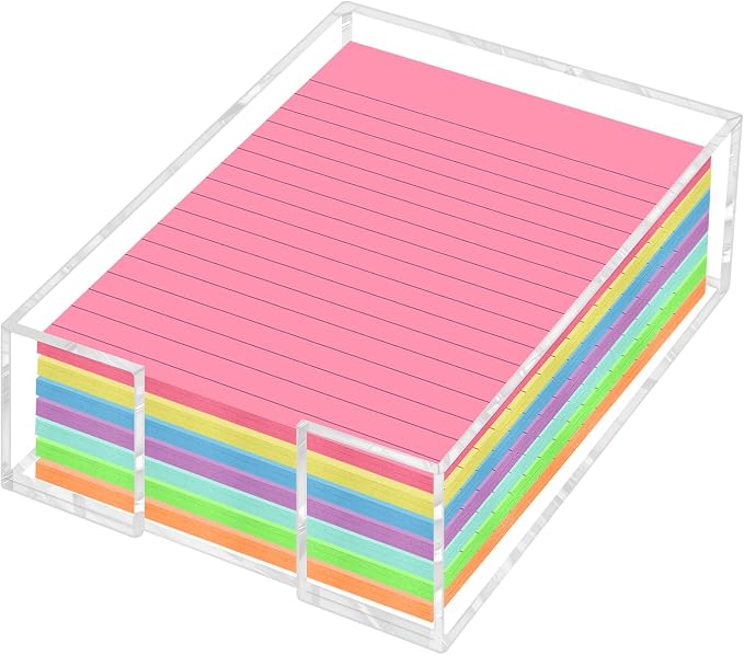 Acrylic Sticky Note Holder, 4 x 6 Inch Post It Note Holde | Clear Cute Sticky Note Dispenser, Thick Notepad Holder, Acrylic Desk Organizer for Office, Home, Dorm, Classroom Desk