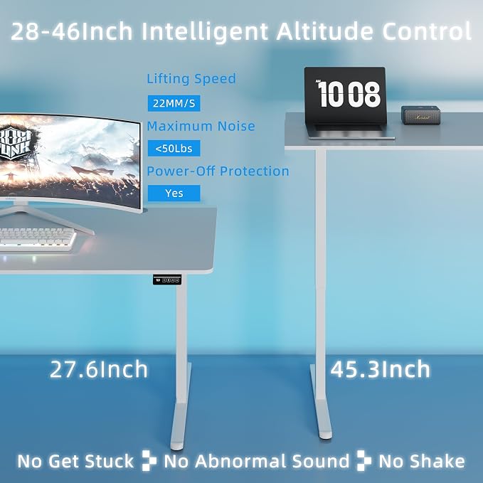 Shintenchi Standing Desk, 71x31 Inch Height Adjustable Electric Sit Stand up Desk, Ergonomic Rising Computer Table, Modern Lift Gaming Desk Workstation for Home Office, White