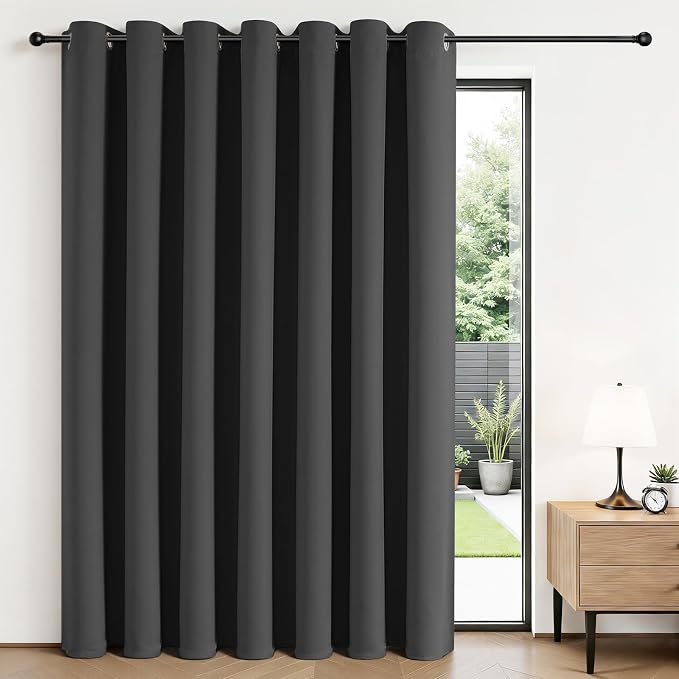 Joydeco Blackout Patio Sliding Door Curtains 108 Inches Long, Grommet Privacy Room Divider Curtains, Extra Wide Thermal Blackout Drapes for Bedroom Living Room (Grey, 60Wx108L, 1 Panel)