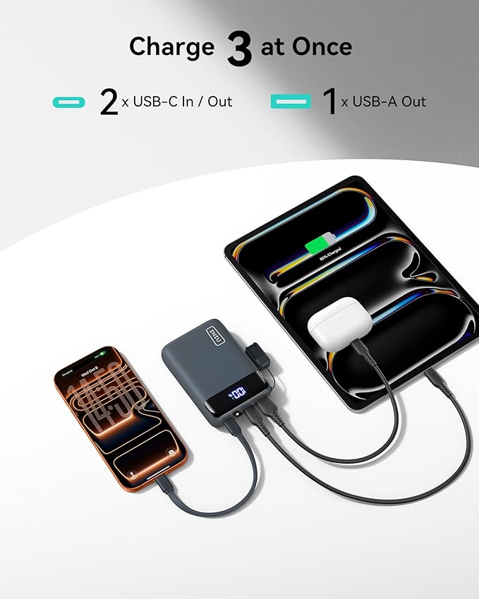 INIU Smallest 20000mAh Power Bank, 22.5W PD Fast Charging Portable Charger with USB-C Cable, Flight-Safe Battery Pack for Travel & Students Dorm & Vacation, Mini Size for iPhone Samsung iPad, Blue