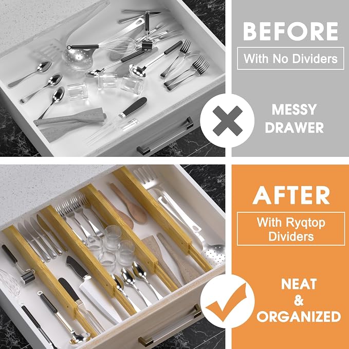 Bamboo Drawer Dividers, Adjustable Drawer Organizers, Fits 17.6–21" Drawers | 2.5" High, 4 Pack Expandable Drawer Separators for Kitchen, Nursery, Dressers & Office Storage, Natural
