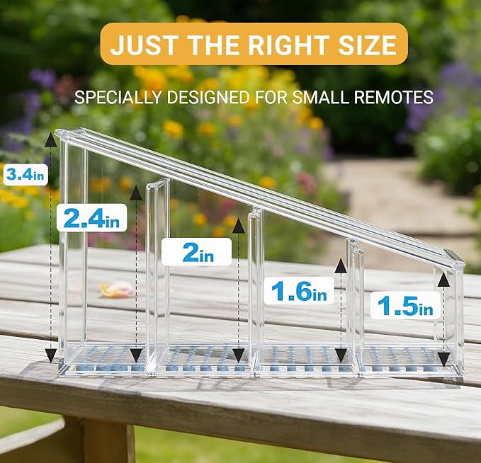 TV Remote Holder, Remote Holder for Table, Remote Control Caddy, Clear PET Remote Control Organizer with 4 Storage Compartments, Mini Desktop Remote Storage for Household, Bedside, Living Room (2)