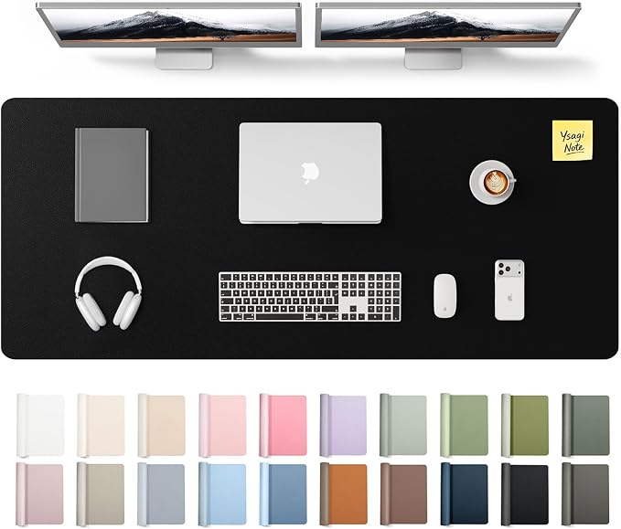 YSAGi Leather Desk Pad Protector, Office Desk Mat, Large Mouse Pad, Non-Slip PU Leather Desk Blotter, Laptop Desk Pad, Waterproof Desk Writing Pad for Office and Home (Black,55" x 17.2")