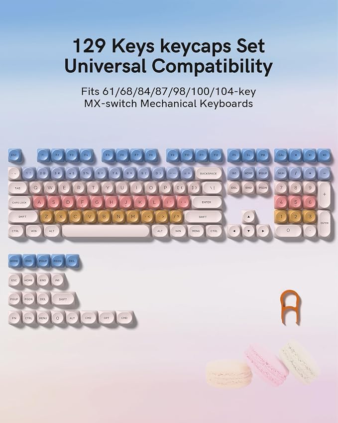 PBT Keycaps, Matte Rainbow Jelly Keycaps for MX Switches Mechanical Keyboard, MOA Profile, 129 Keys Macaron Cute Custom Key caps, Compatible with 60%, 65%, 75%, TKL, 96%, Full-Sized Layout