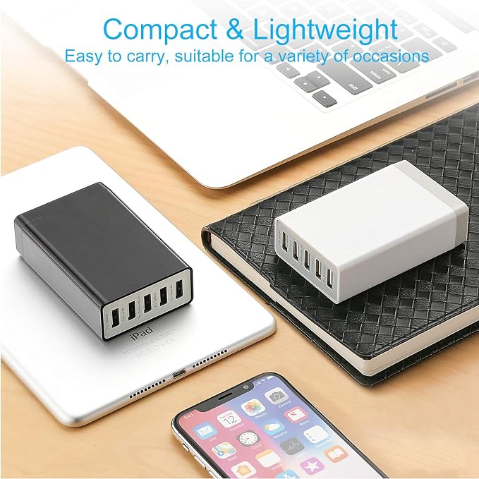 Desktop 5 Port USB Wall Charger 40W 8A, USB Hub Charging Station | Pezin & Hulin Protable Multi Port USB Charger for Multiple Devices, for Cell Phone, Tablet, Android Smart Phone and More