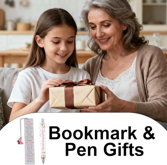 Daughter Bookmark with Pen Gifts - Inspirational Daughter Gifts from Mom Dad, Encouraging Graduation Christmas Wedding Birthday Accompany Present for My Girl Stepdaughter Her