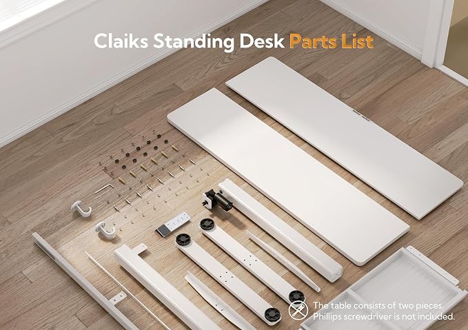 Claiks Standing Desk with Drawers, 48x24 Inch Electric Stand Up Desk, White Adjustable Height Sit Stand Computer Workstation, White | Steel frame supports 176 lbs, 28.3-46.5 inch height range, 3 memory settings, 45 dB motor