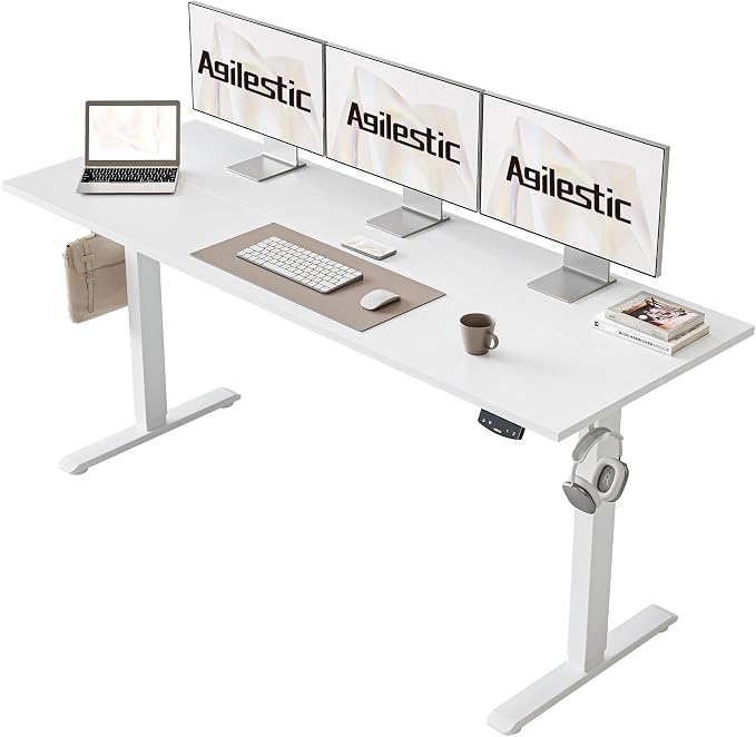 Agilestic Electric Standing Desk, 63 x 24 Inches Height Adjustable Desk, Sit Stand up for Work Office Home, Ergonomic Rising Computer Table with Memory Preset, White