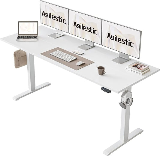 Agilestic Electric Standing Desk, 63 x 24 Inches Height Adjustable Desk, Sit Stand up for Work Office Home, Ergonomic Rising Computer Table with Memory Preset, White
