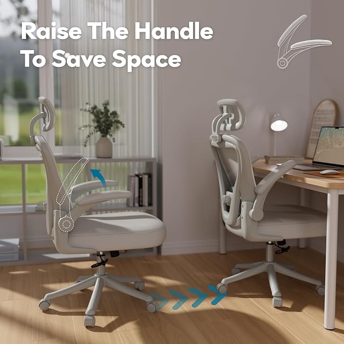 SeekFancy Ergonomic Office Chair M903, Computer Desk Chair | High Back Mesh Office Chair with Adjustable Lumbar Support, Headrest, Flip-Up Armrests, Wheels, 330LBS Capacity, All Grey