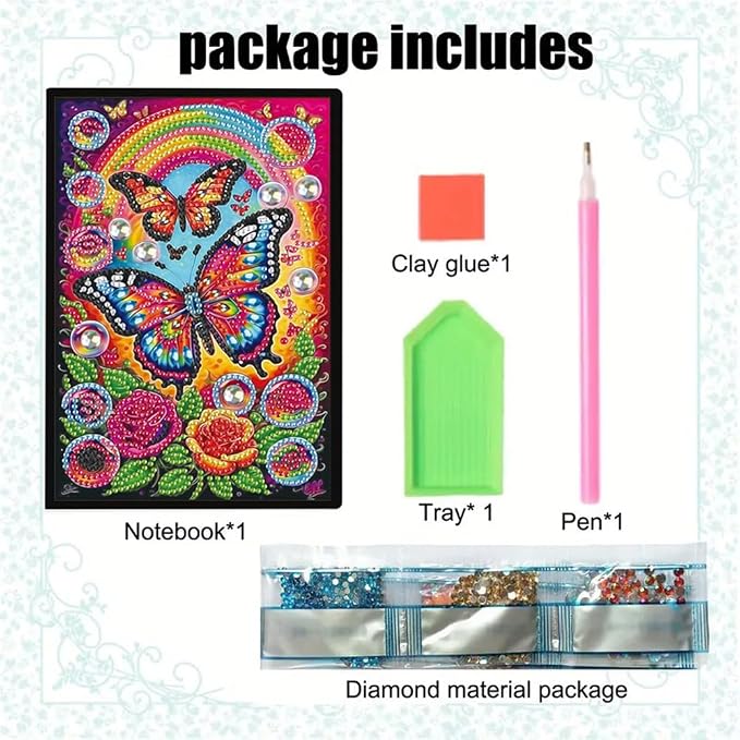 FRANDEK A5 50-Page DIY Butterfly Diamond Art Painting Notebook with Beautiful Patterns, Special Shaped Diamond Art Craft for Beginners Adults Gift