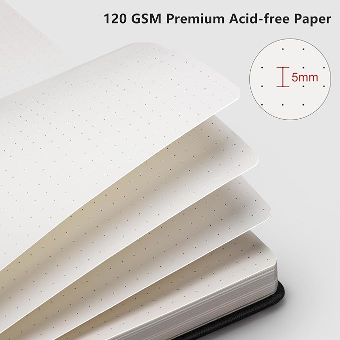 RETTACY Dotted Journal Notebook, 2-Pack, 160 Numbered Pages per Pack, A5 Medium Size (5.7'' x 8.3''), 120 GSM Thick Paper, Leather Hardcover, for Journaling, Planning, Tracking (Black & Red)