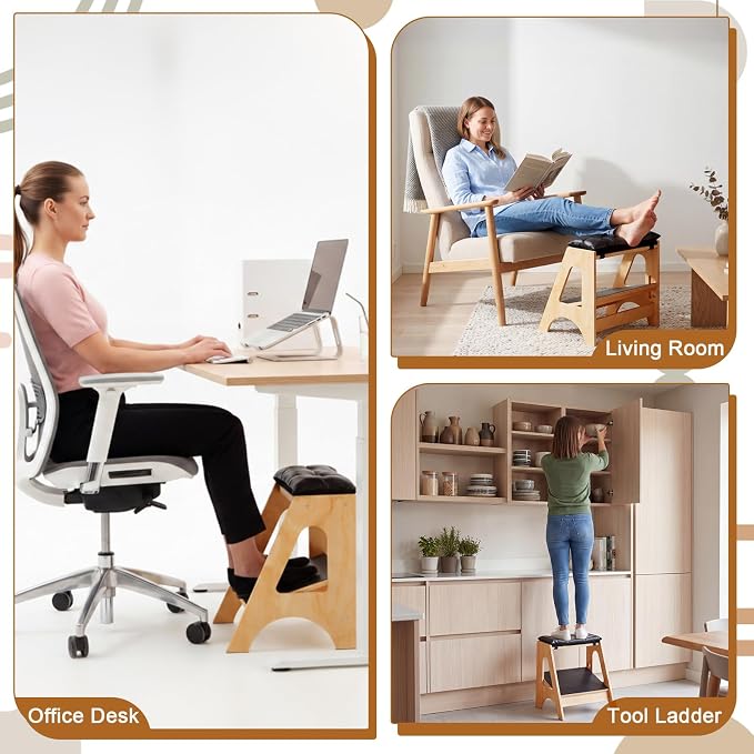 Unittype Double Step Footrest Under Desk with 3 Height Levels,Natural