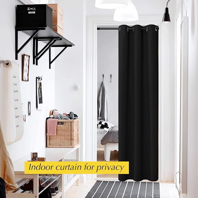 NICETOWN Door Curtain for Doorways, Blackout Privacy Doorway Curtains for Bedroom Closet Door, 80 inches Long Temporay Door Cover Portable Curtains for Hallway, 42 inches Wide, Black, 1 Panel