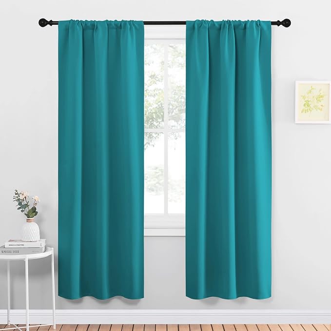 NICETOWN Peacock Blue Blackout Curtains Panels for Window, Thermal Insulated Rod Pocket Blackout Drapes/Draperies for Living Room (2 Panels, W34 x L72 inches)