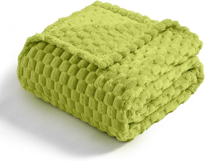 Vessia Flannel Fleece Throw Blanket(50x70 inch), 3D Jacquard Green Fuzzy and Warm Blanket for Couch,Sofa,Bed,Chair, 300GSM Super Soft Touch Cozy Lightweight Throw for All-Season Home Decor