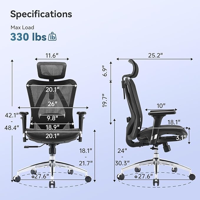 SIHOO M57 Ergonomic Mesh Office Chair, High Back Home Desk Chair with 3D Armrests, Lumbar Support and Adjustable Headrest, Comfortable Computer Chair, Office Chair Hold 330 LBS-2 Packs-Black