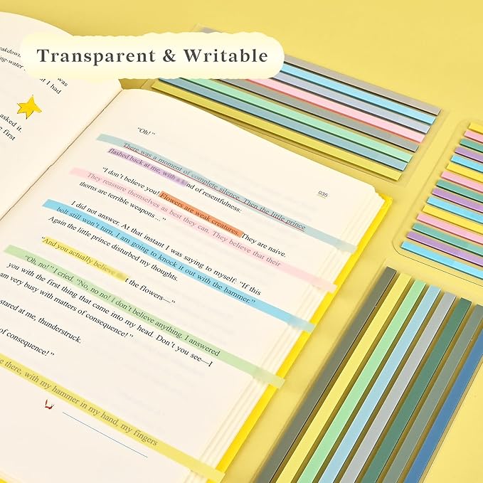 Temiary 1840 Sheets Transparent Highlighter Tape Removable, Highlighting Strips Page Markers Index Tabs, Aesthetic Sticky Notes for Office School Supplies (Long & Short Highlighter Tape)