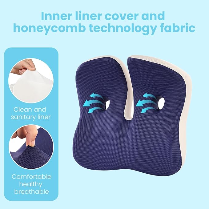 Seat Cushion, Memory Foam for Sit Bone and Back Pain Relief | Dual-Hole Ventilation, Coccyx,Sciatica and Tailbone Hip Relief ,Posture Support ,Office Chair and Car Seat,Home Use