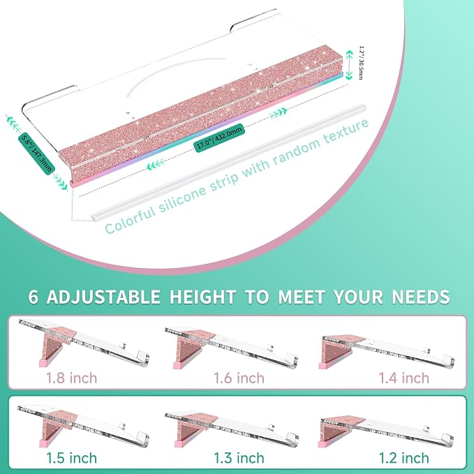 Ergonomic Computer Keyboard Stand - Adjustable Keyboard Riser Tilt Clear and Glitter Rose Gold Acrylic Keyboard Tray Non-Slip Elevated Typing Key Board Holder Lift for Office Desk Accessories