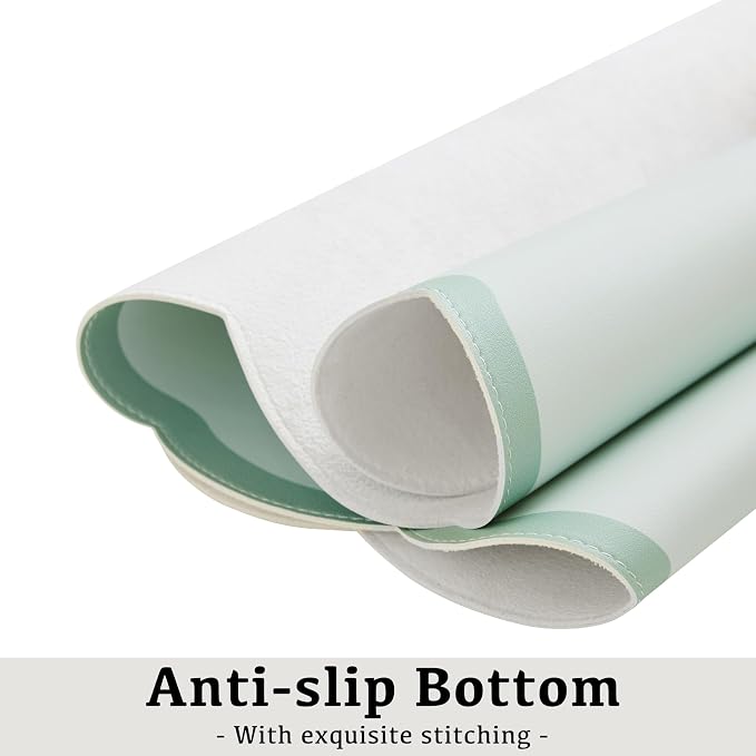 Scalloped Desk Mat, 31.5" x 15.7" Large Cute Aesthetic Desk Accessories, PU Leather Computer Laptop Desk Mouse Keyboard Pad, Desk Writing Mat for Vanity/Work/Home Decor (Sage, 31.5" x 15.7")