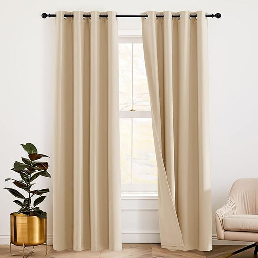 RYB HOME Noise Cancelling Curtains - 3 Layers Blackout Curtains Grommet Privacy Thermal Insulated Window Drapes for Living Room Wall Panels Studio Bedroom, 52 x 84 inches, Biscotti Beige, 2 Pcs