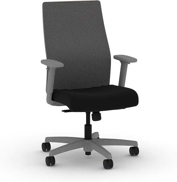 HON Ignition 2.0 Mid‑Back Ergonomic Office Chair, Mesh Task Desk Chair with Lumbar Support, Standard Synchro‑Tilt, Height and Width Adjustable Arms, Titanium Frame, Black