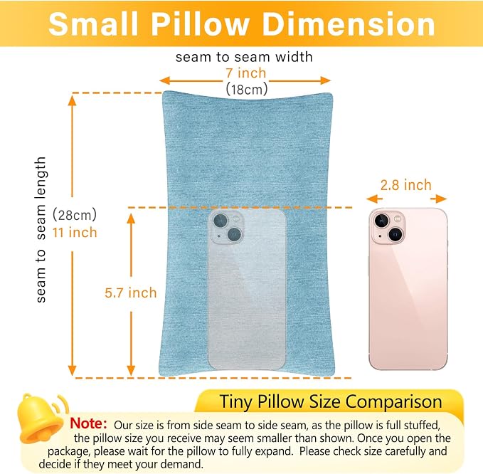 1 MIDDLE ONE 2 Pack Small Pillow, Cooling Memory Foam Mini Pillow 11 X 7 Inches for Sleeping, Travel, Nap and Neck, Knee, Lumbar Support, Tiny Cushion for Pet, Dogs (Blue)