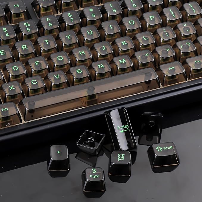 Sunzit Black Transparent Keycaps, OEM Profile Keycap Set, Custom Minimalist Style Keycaps, Fully Backlit Key Cap for MX Switches Mechanical Keyboard