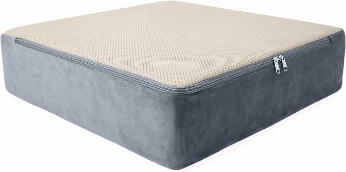 Medium-Soft 20x20x5 Memory Foam Recliner Chair Seat Cushion for Long Sitting - Armchair Pad with Washable Velvety Cover with Waterproof Layer & Non-Slip Base for Seniors & Elderly - Gray