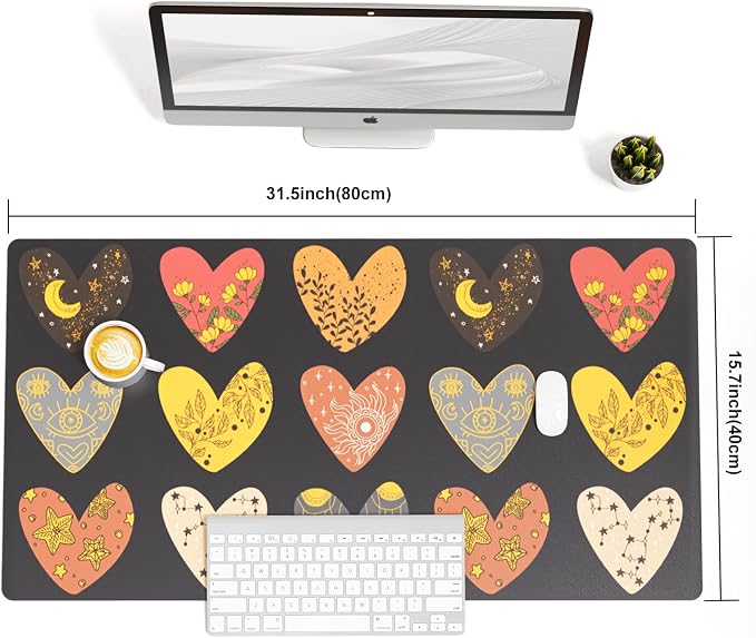 Colorful Star Magic Heart Leather Mouse Pad, Large Pad for Desk Gaming, Waterproof Keyboard Desk Mat for Home Office Gaming Work