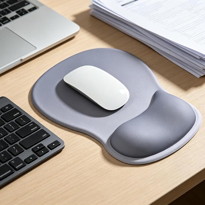EooCoo Ergonomic Mouse Pad with Gel Wrist Rest Support Middle Concave Design, Relieve Wrist Pain Mousepad, Non-Slip Base for Laptop, Computer, Office Desk Accessories, Carpal Tunnel Syndrome Grey