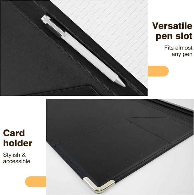 Tiankool Padfolio Portfolio Binder – Thickened Business Folder for Interview Resumes, Legal Documents | Notepad Not Included,Durable, Black