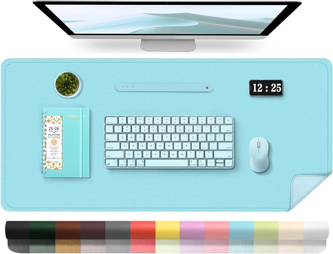 PU Leather Desk Pad Protector and Blotter, Large Mouse Pad and Laptop Desk Mat, Non-Slip Office and Home Writing Pad (Aqua Frost Blue, 31.5" x 15.7")