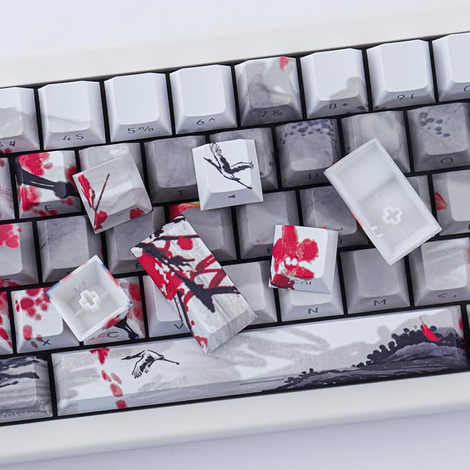 Tsungup PBT Keycaps - Side Print Keycap Set,135 Keys Double Shot Shine Through Landscape Painting Custom Keycaps,Cherry Profile Keyboard Key caps for Cherry MX Switches Mechanical Keyboards
