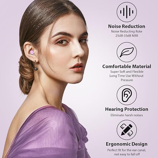 Yawsoy Ear Plugs for Sleeping Noise Cancelling, Reusable Soft Noise Reduction Earplugs for Sleep, Focus, Work, Motorcycle, Concert with 6 Silicone Ear Tips and 6 Foam Ear Tips - 25-35dB Purple