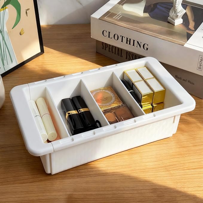 Deep Drawer Organizer, Expandable Drawer Organizer, Plastic Tray with Dividers - White