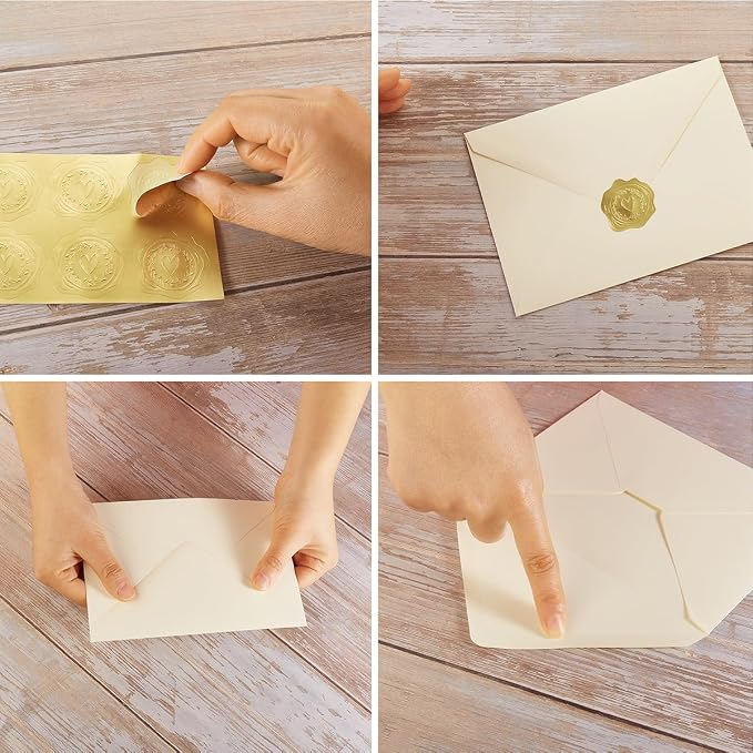 50 Pack Cream A7 Envelopes with Cards and Gold Stickers, 5x7 | With Thick Folded Cardstock, For Greeting Cards, Wedding, Birthday, Invitations, Baby Showers
