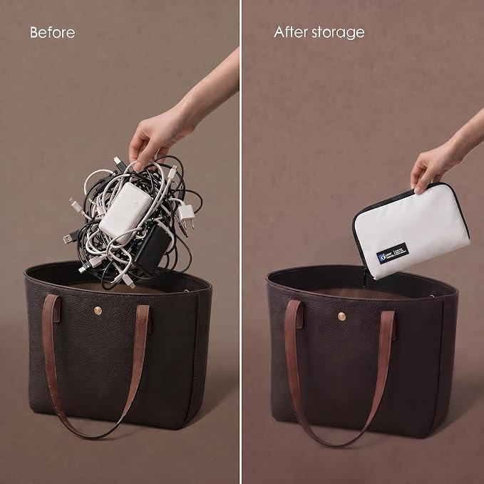 Electronics Organizer Bag, Travel Digital Storage Pouch for Cable, Cord, Earphone, USB Flash Drive, Power Bank, Hard Drive, Portable Tech Travel Case with Multi-Compartment (White)