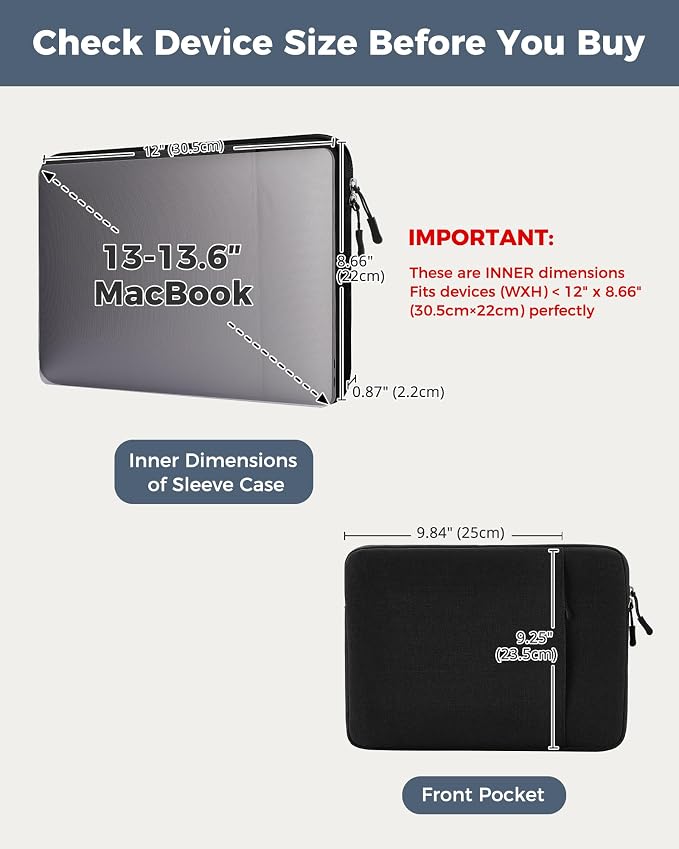 ProCase Laptop Sleeve 13" for MacBook Neo/Air/Pro 13-13.6 inch with A18/M5/M4/M3/M2/M1 Chip 2026-2016, Computer Case Also Compatible with 13" HP Dell ASUS Lenovo Acer Chromebook -Black
