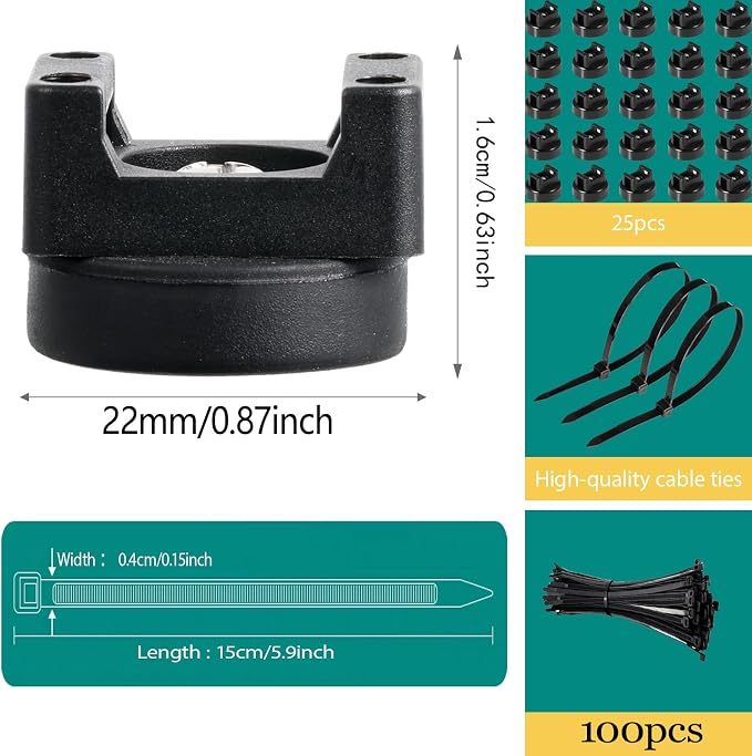 25 Pcs zbab1 Magnetic Zip Tie Mount Base, 25LBS Strong Magnetic Wire Holder & Cable Clips,Magnetic cable management for cars, offices, homes, and boats Diameter 22mm