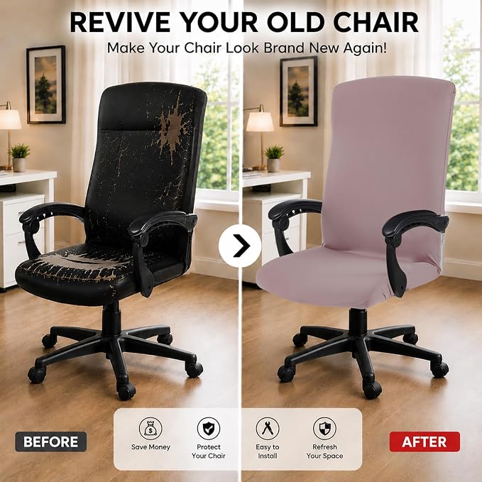 DIVA EN CAMINO DEC Office Chair Cover with Durable Zipper, Soft Stretch Slipcover for Desk, Boss, or High Back Chair