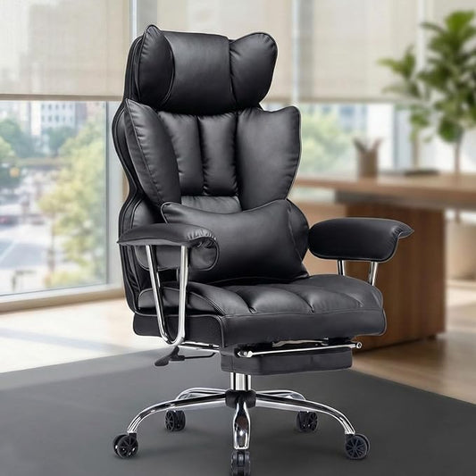 Efomao Big and Tall Office Chair, 400lbs Heavy Duty High Back Executive Chair with 23.6" Extra Wide Seat, PU Leather Desk Chair with Footrest and Padded Armrests, Black