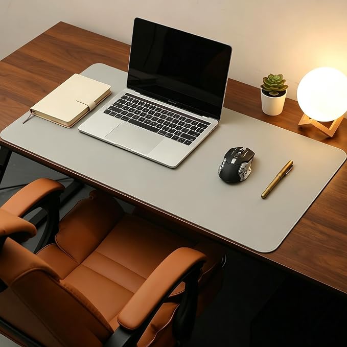 Large Desk Mat 12" x 47", PU Leather Desk Pad Protector, Non-Slip Large Mouse Pad for Desk, Waterproof Computer Desk Mat, Office Desk Pad for Keyboard Mouse, Desk Writing Mat (Light Gray)