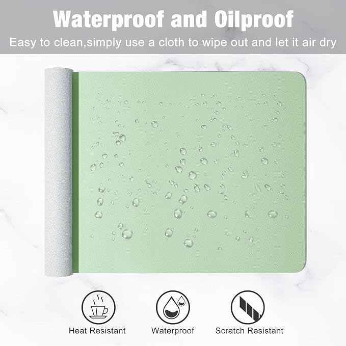 Hsurbtra Desk Pad, 23.6" x 13.8" PU Leather Desk Mat, M Extended Mouse Pad, Waterproof Desktop Blotter Protector, Non-Slip Ultra Thin Small Laptop Keyboard Writing Mat for Office Home, Lake Green
