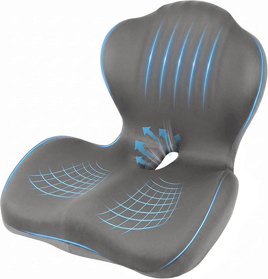 Car Seat Cushion with Lumbar Support Pillow, Memory Foam Office Chair Cushion for Back Pain Sciatica Pain Relief, Ergonomic L-Shaped Seat Cushion for Car Truck Driving Office Chair Home (Gray)