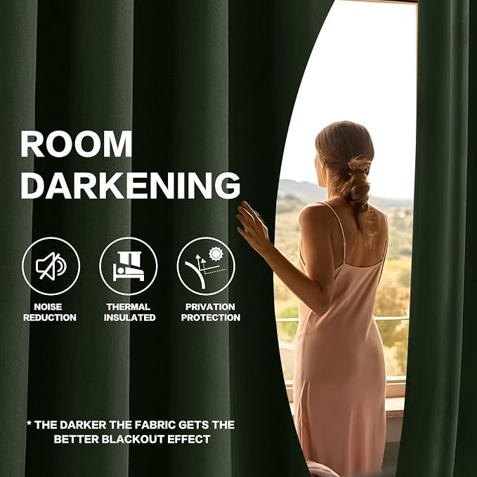 AUSSPVOCT Olive Green Velvet Curtains 90 Inches Long, Room Darkening Thermal Insulated Drapes for Bedroom Living Room, Back Tab & Rod Pocket Soft Luxury Sound Reducing Curtains, 52 x 90, 2 Panels