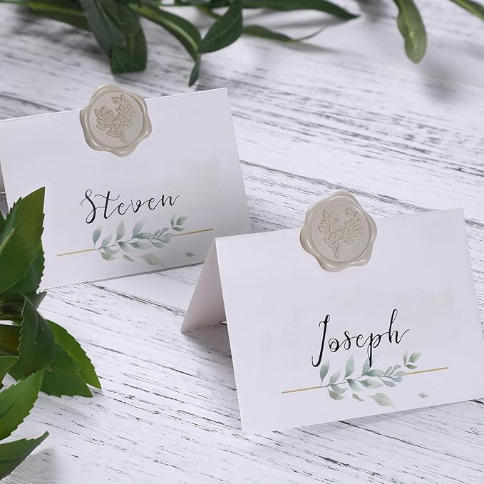 UNIQOOO Wax Seal Stickers - Eucalyptus Wedding Invitation Envelope Seal Stickers, 50 Pcs Self- Adhesive Neutral Linen Warm Grey Stickers, Perfect for Invitation, Christmas, Gift Wrapping