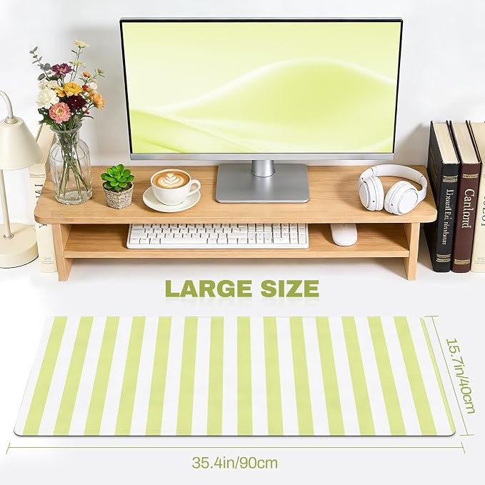 Yellow Desk Mat, Striped Keyboard Pad PU Leather Mouse Pad Computer Mat,Non-Slip Extra Large Gaming Mousepad for Laptop,Cute Desk Pad Home Office Desktop Decor